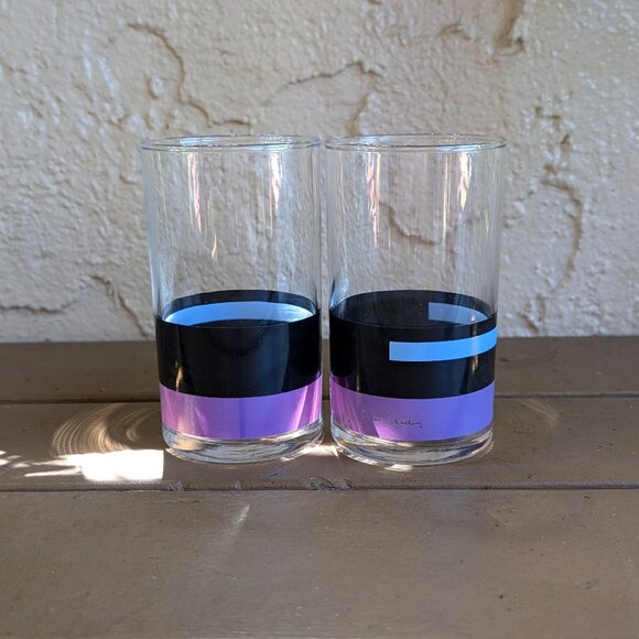 Vintage set of 2 Pierre Cardin matching purple, black, & light blue glasses - Picture 3 of 6